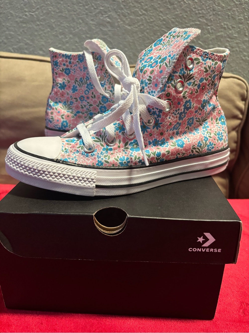Converse Floral High Top Sneakers - Pink & Blue - Picture 2 of 3